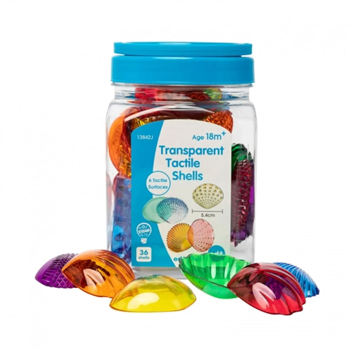 Transparent Tactile Shells 36 Pieces — set of 36 transparent tactile shells for early childhood sensory and counting play
