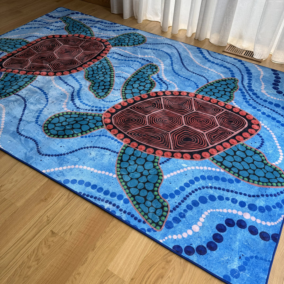 Turtles Dreaming Indigenous Rug — full design alternative view