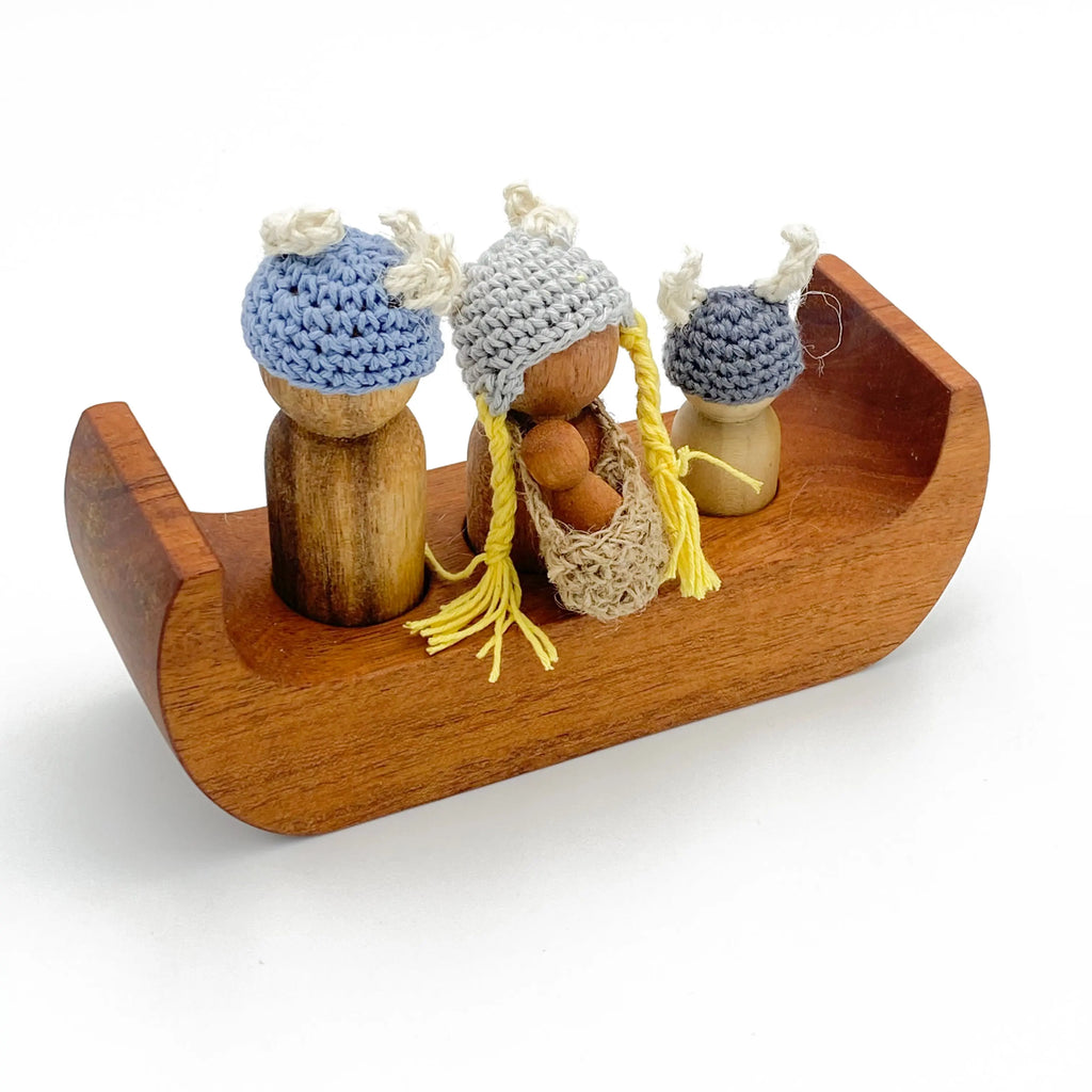Viking Family & Boat Playset — wooden Viking family and boat playset for early childhood imaginative play