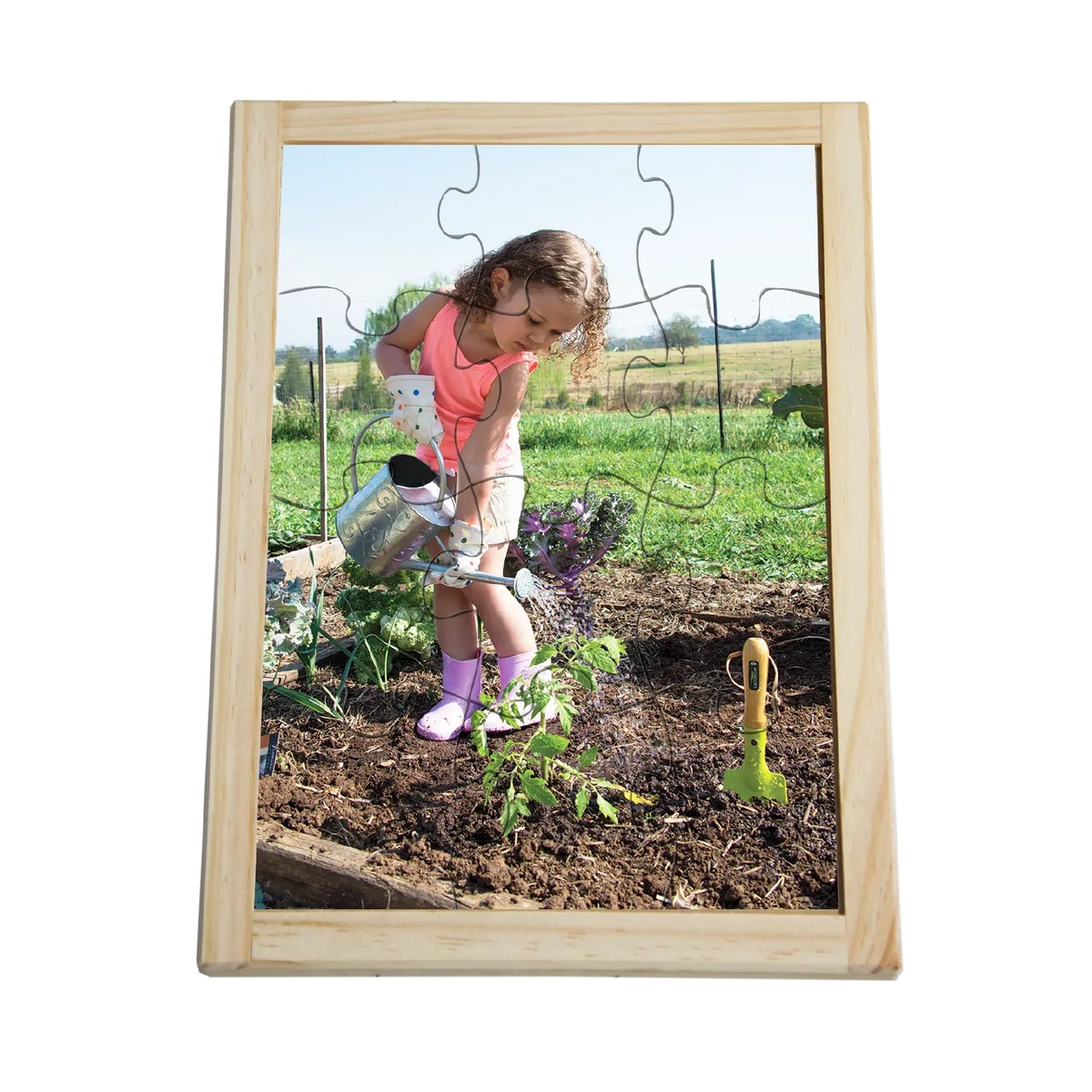Watering Garden Puzzle — hand-painted wooden jigsaw puzzle — Australian-made sustainability learning resource