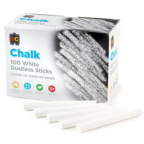 White Chalk Dustless Set of 100 — dustless white chalk for classroom blackboards