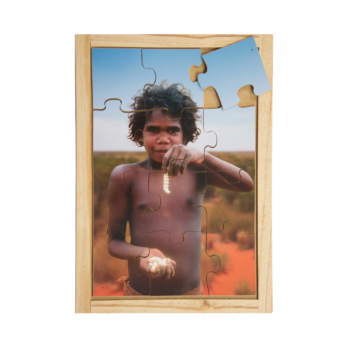 Witchetty Grubs Puzzle — hand-painted wooden Indigenous jigsaw puzzle — Australian-made early learning, ages 3+