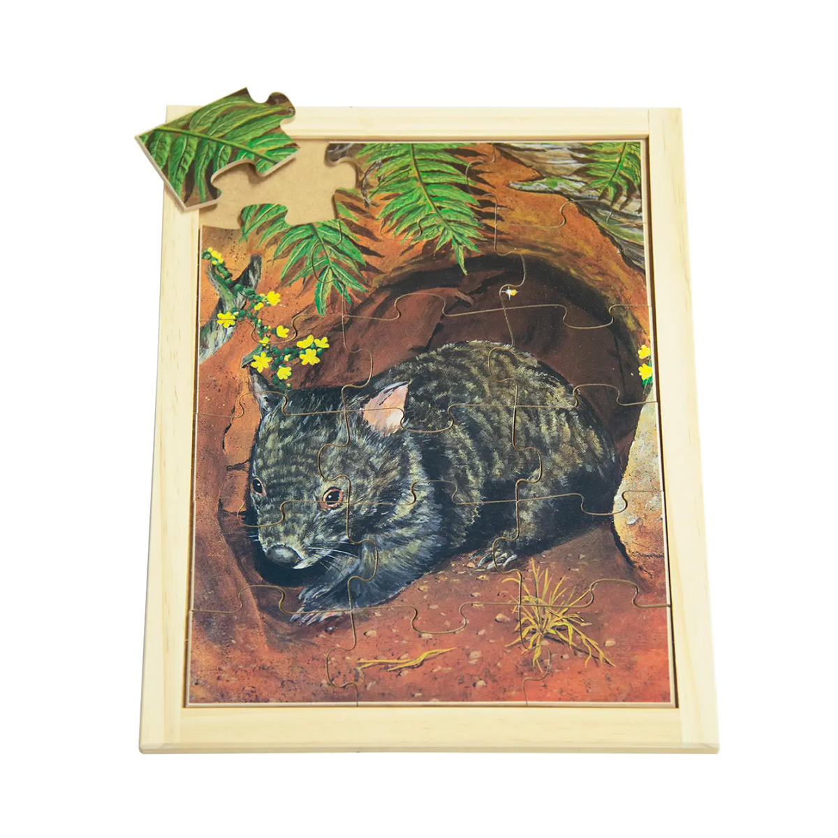 Wombat Puzzle — hand-painted wooden jigsaw puzzle — Australian-made Australian animals early learning resource