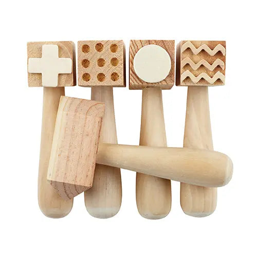 Wooden Pattern Hammers Set of 5 — pattern hammers for clay and dough play, early years