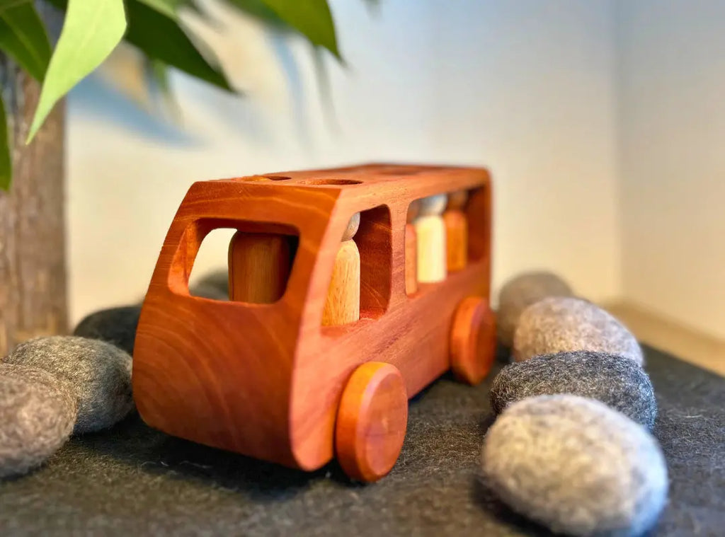 Wooden Peg Doll Bus — alternative view of peg doll bus
