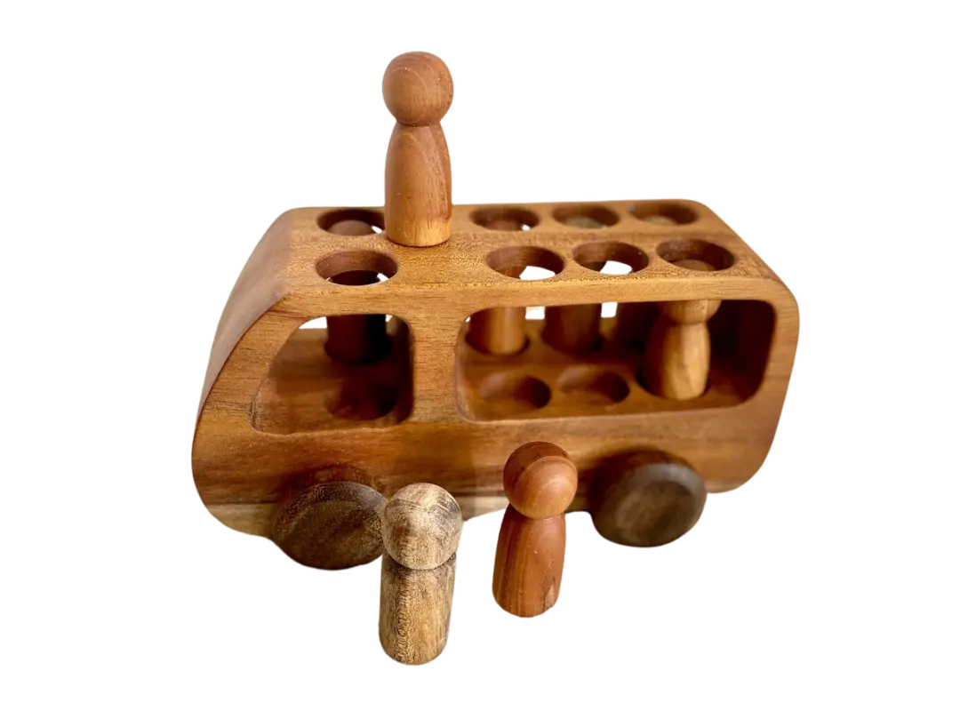 Wooden Peg Doll Bus — additional view of peg doll bus