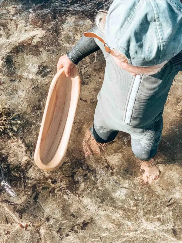 Wooden Toy Boat Canoe — canoe in classroom water play