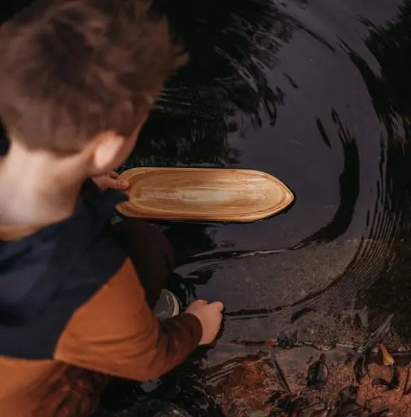 Wooden Toy Boat Canoe — wooden toy canoe boat for early childhood imaginative play