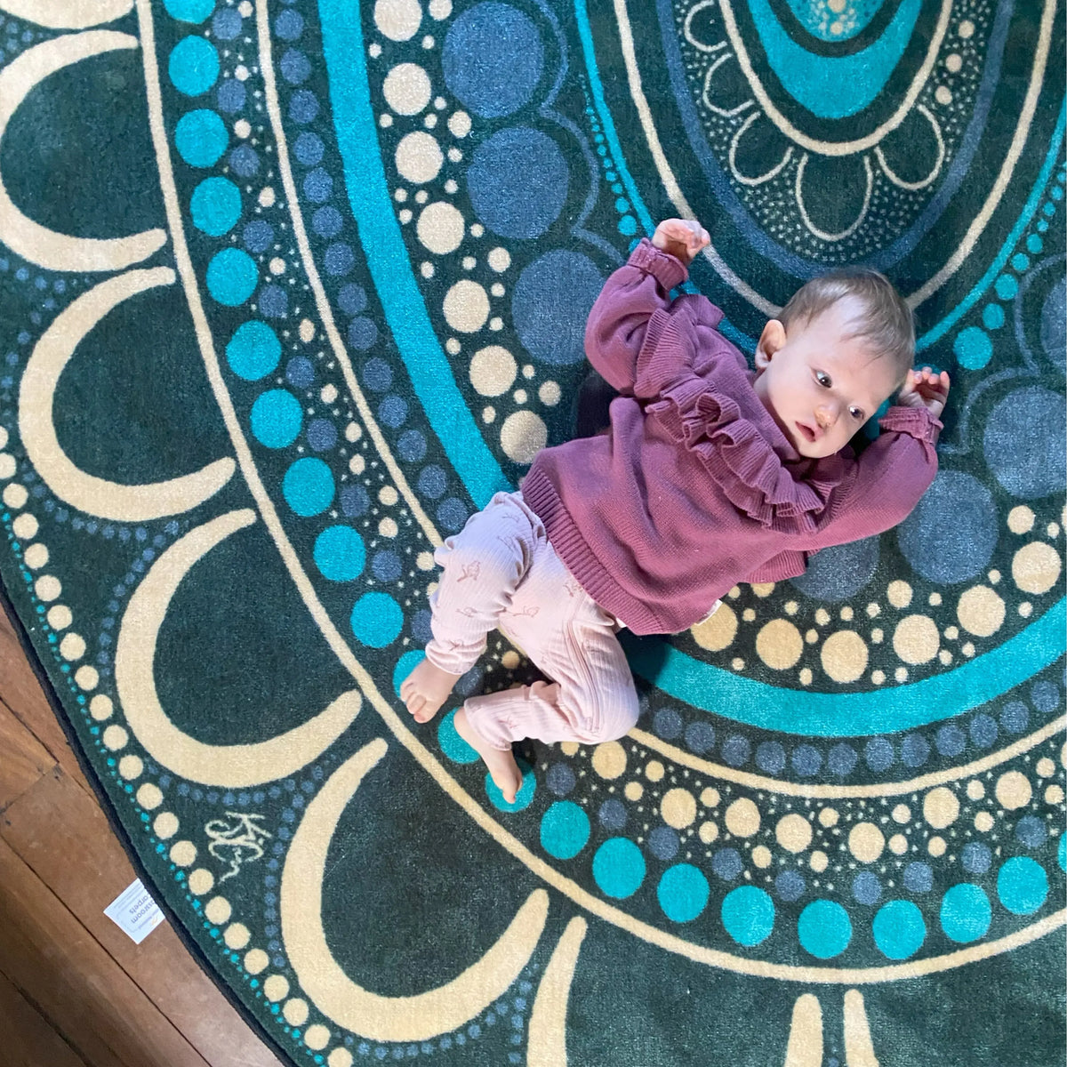 Yarning Oval Indigenous Rug — in classroom group time