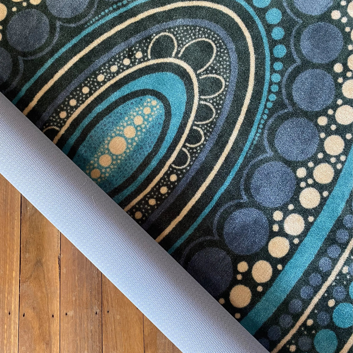 Yarning Oval Indigenous Rug — additional view of oval Aboriginal art rug