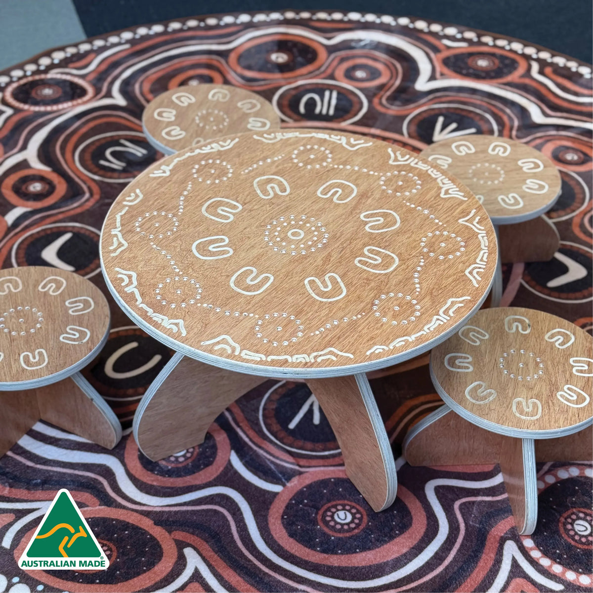 Yarning Circle Table and Stools — additional view of table and stools