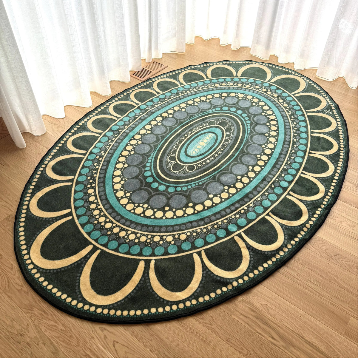 Yarning Oval Indigenous Rug — premium soft pile oval rug full view
