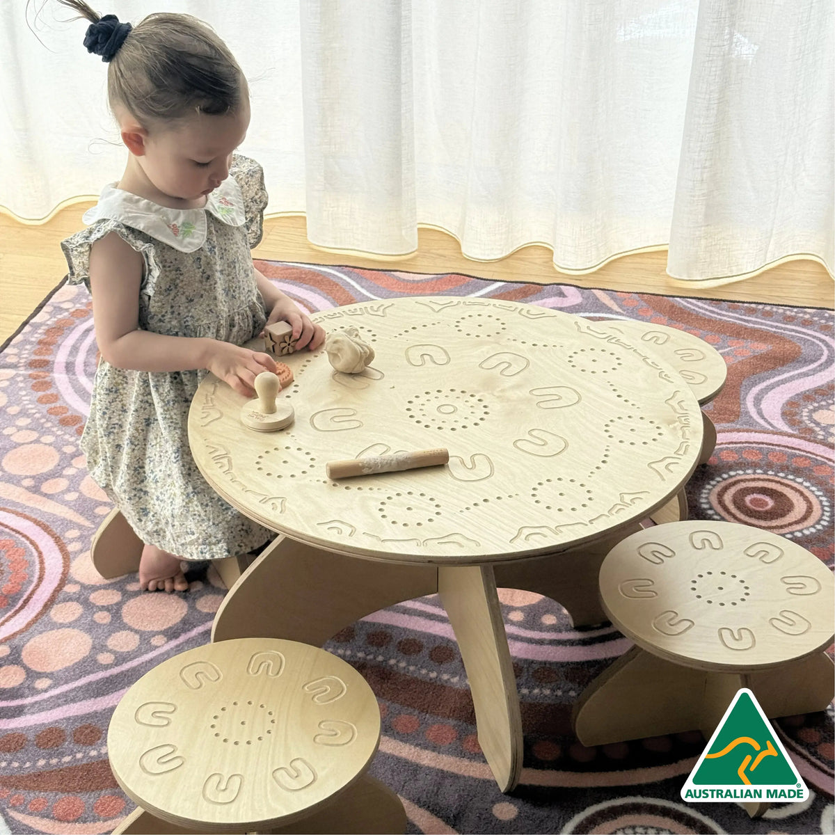 Yarning Circle Table and Stools — Australian-made wooden Yarning Circle table and stools set for classrooms