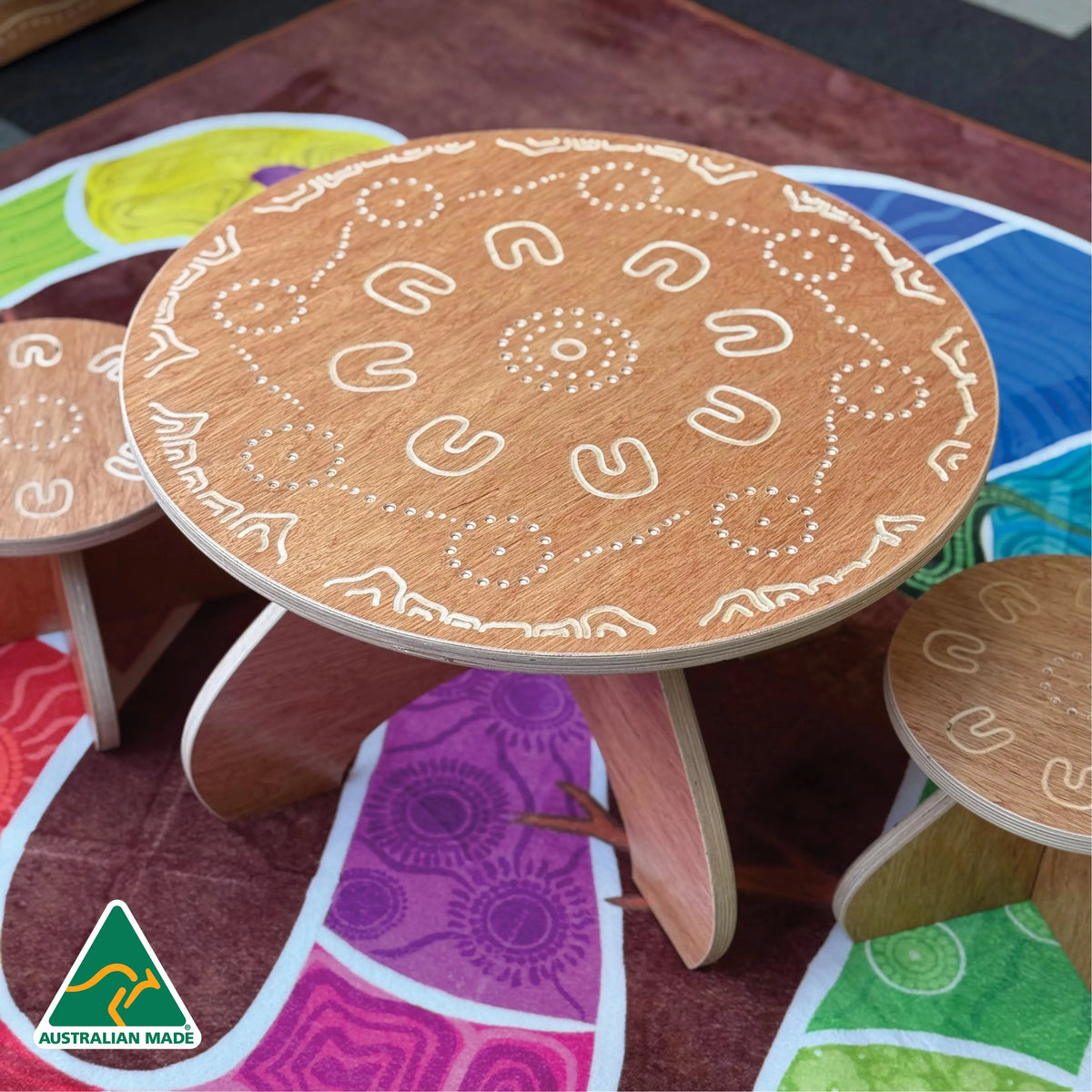 Yarning Circle Table and Stools — alternative view of table and stools set